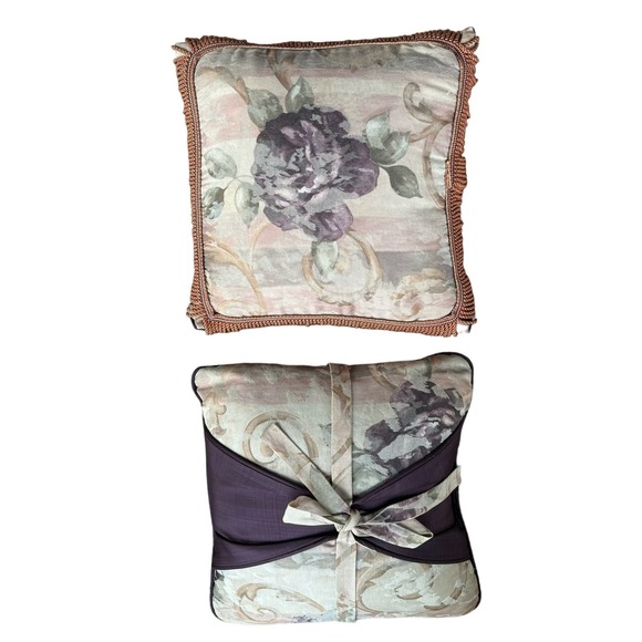 Vtg Croscill Throw Decor‎ Pillow Set Chambord Cassis Purple Floral Fringe